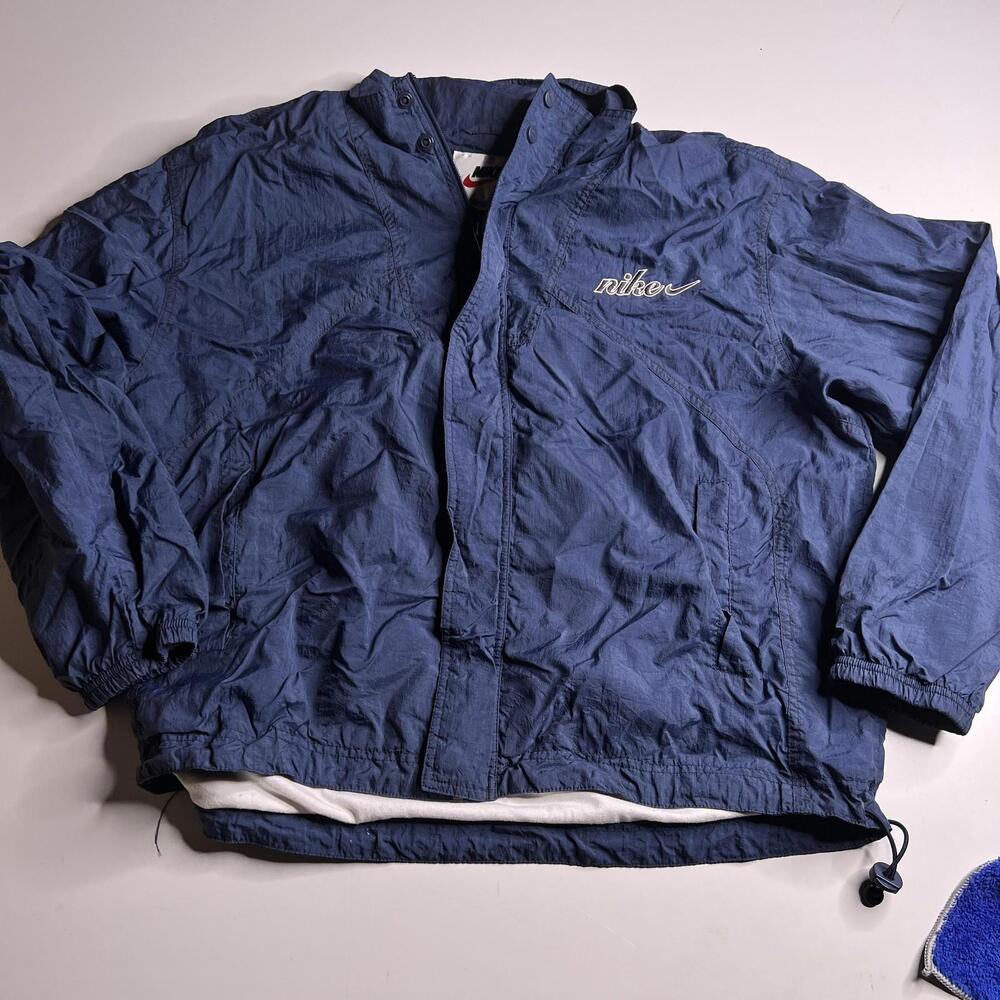 Vintage Nike Jacket Mens Large Blue Windbreaker Full Zip Lined Swoosh Nylon 90s